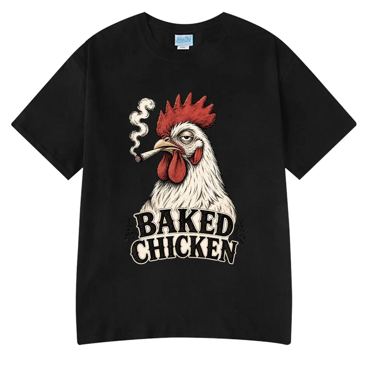 Baked Chicken Smoking Funny Meme Graphic T Shirts Men Women Cotton Tee Tops Fashion Oversized Short Sleeve T-shirt Streetwears