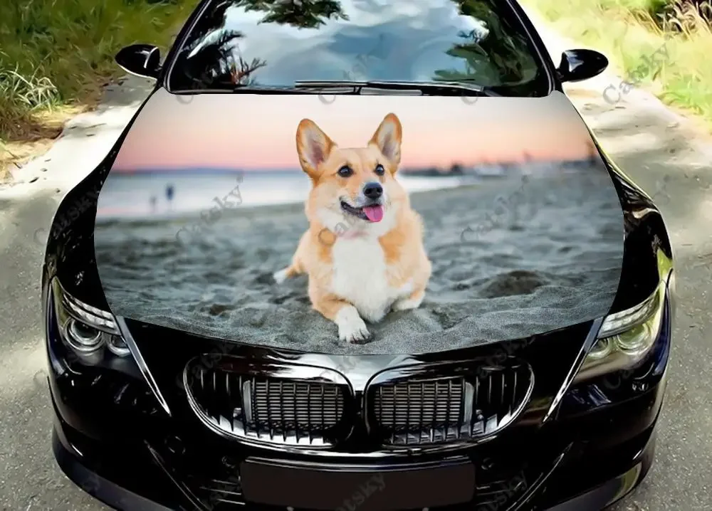 

Happy Corgi Dog Family Car Hood Vinyl Sticker Wrap Vinyl Film Engine Cover Decal Sticker Universal Size Car Hood Protect Film
