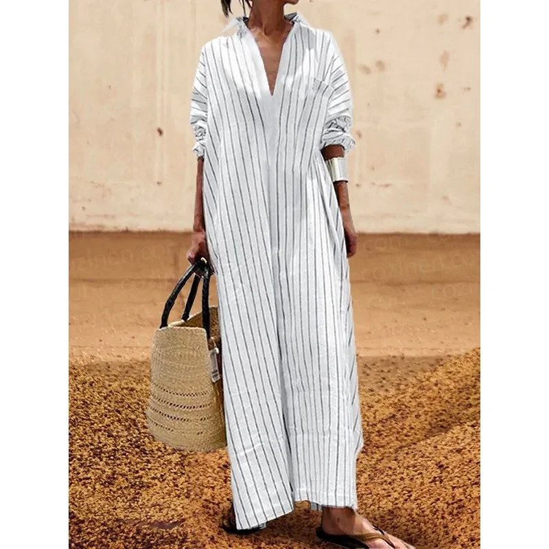 

Tinaa Classic Striped Women's Dresses 2025 Straight Cotton Turn Down Collar Long Sleeve Button Simple Shirts Dress Lady 123368