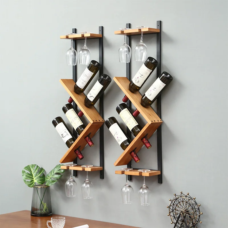 

Timber Wall-Mounted Vino Bottle Support Artistic Dining Venue Showcase Optimal Liquor Cabinet Bar Fittings for Aficionados