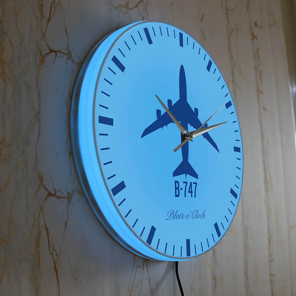 Boeing 747 Passenger Airplane Modern Design LED Lighted Wall Clock Pilot Home Decor Aircraft Plane Wall Watch Night Light Clock