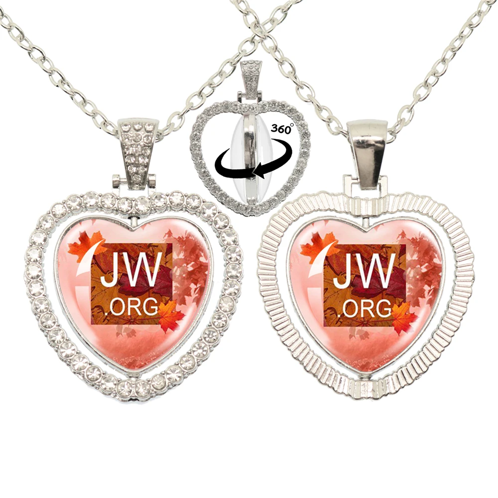 Personalized Jw Org Bright Color Jehovah's Witnesses 360 Degree Rotating Heart-Shaped Pendant Women's Jewelry