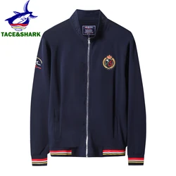 TACE&SHARK Casual Cotton Blue White Military Jacket Coats Fashion Zipper Jackets Men Embroidery Outerwear Clothing