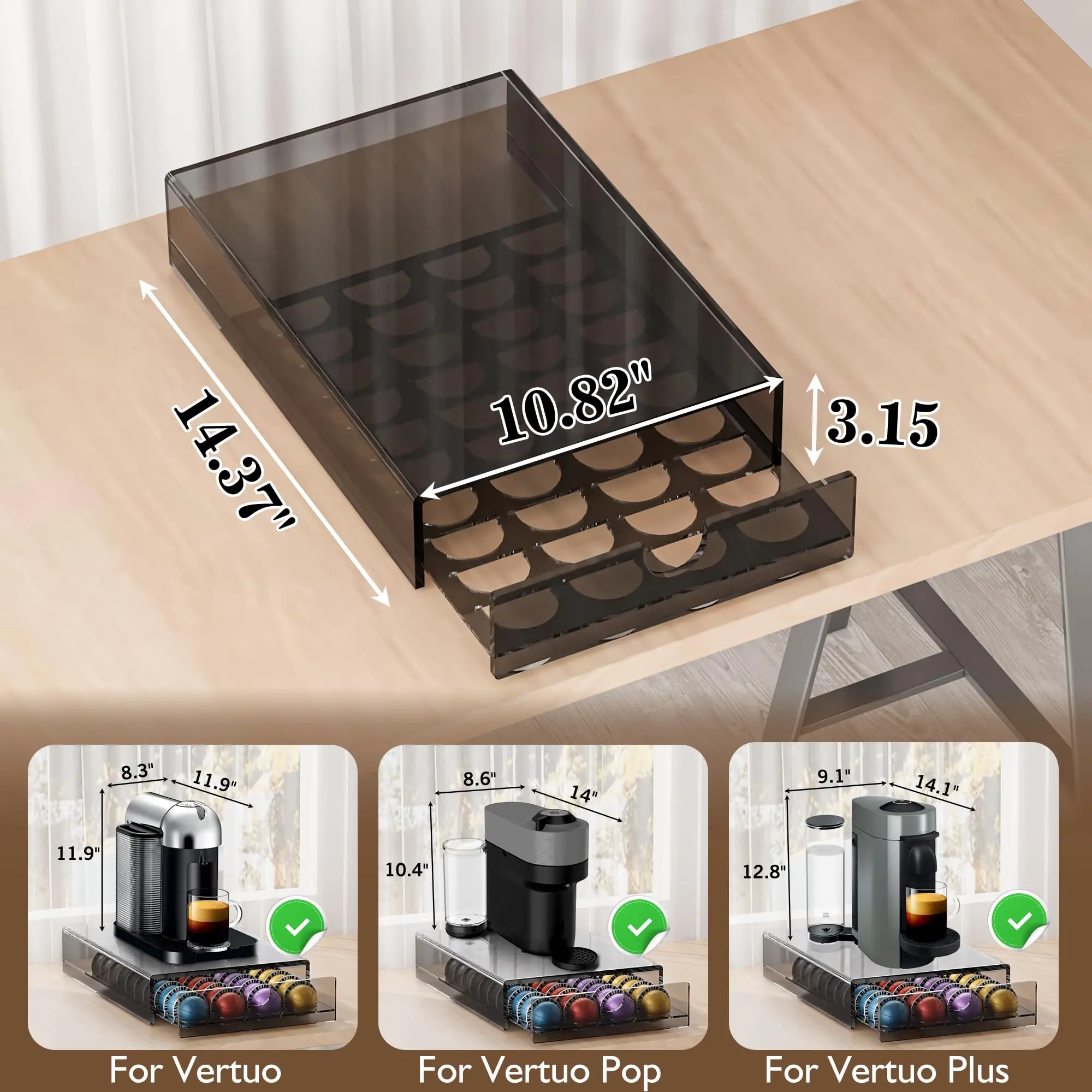 Acrylic Coffee Capsule Storage Box with Detachable Drawer-Style Design Holds 40 Capsules Transparent Black