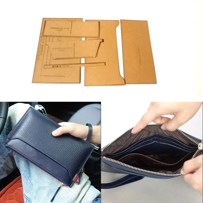 Leather Craft Wallet Kraft Paper Pattern Purse Mold Design Bag Sewing DIY Leather Stencil Pattern Template Tool 24x16cm