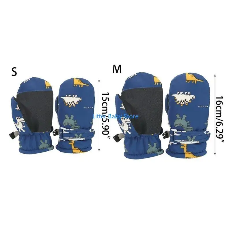 N80C Luvas neve ajustáveis ​​Luvas neve impermeáveis ​​Luvas esqui à prova vento desenho animado