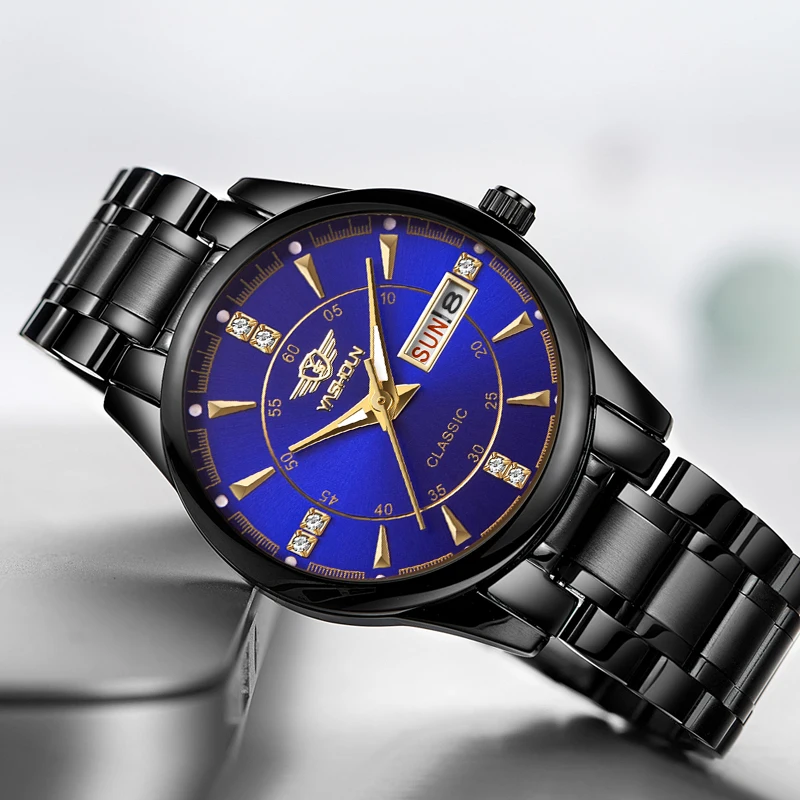 YASHIDUN Couple Watches Luxury Brand Waterproof Luminous Quartz Watch Stainless Steel Sport Watches Couple Watch Pair Set Gift