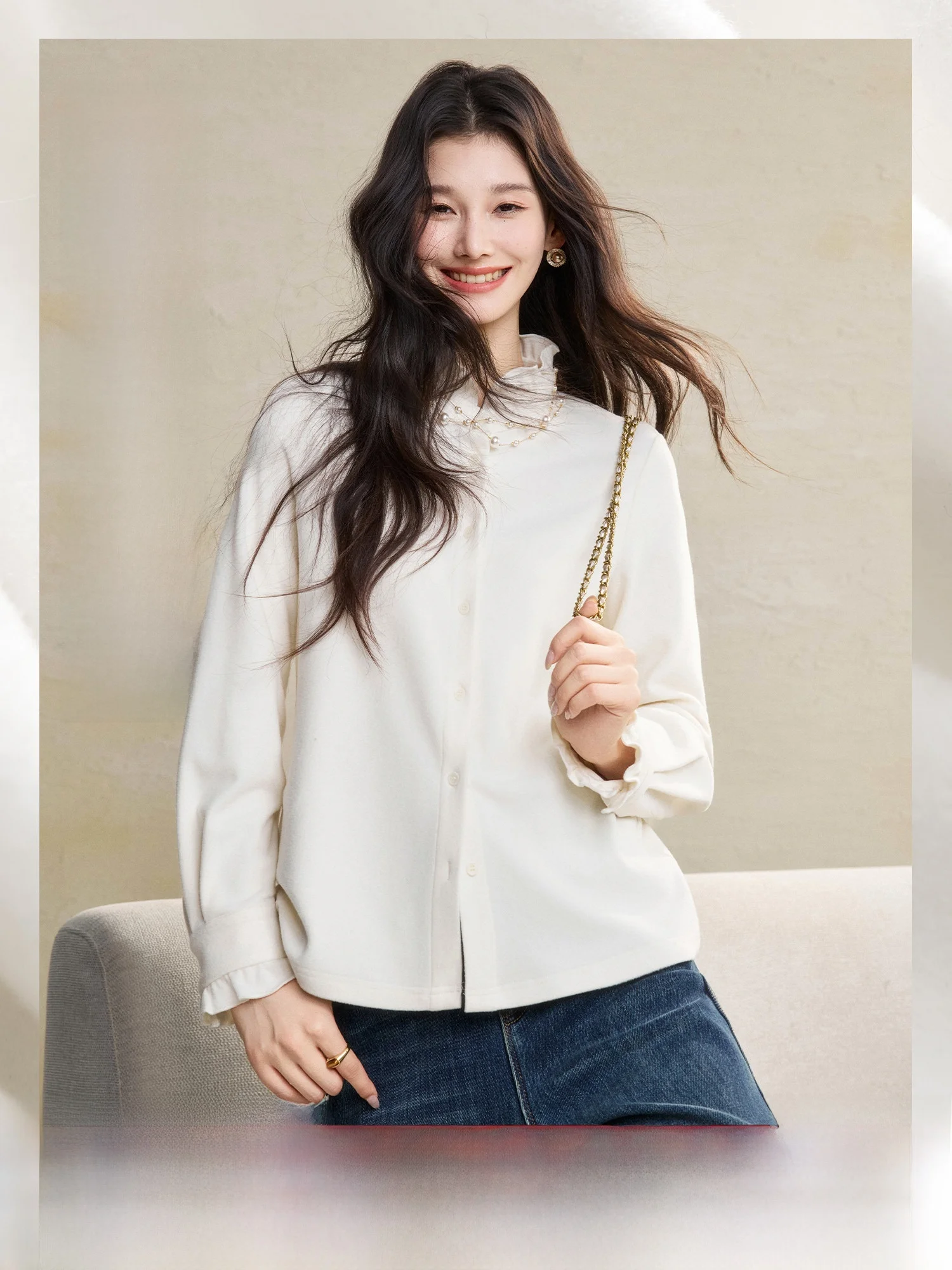 

Ele Long Sve Women's irt Pumpkin Valley Paris Love S Inner And Outer Wear Wooden Bordered Polyester Fiber