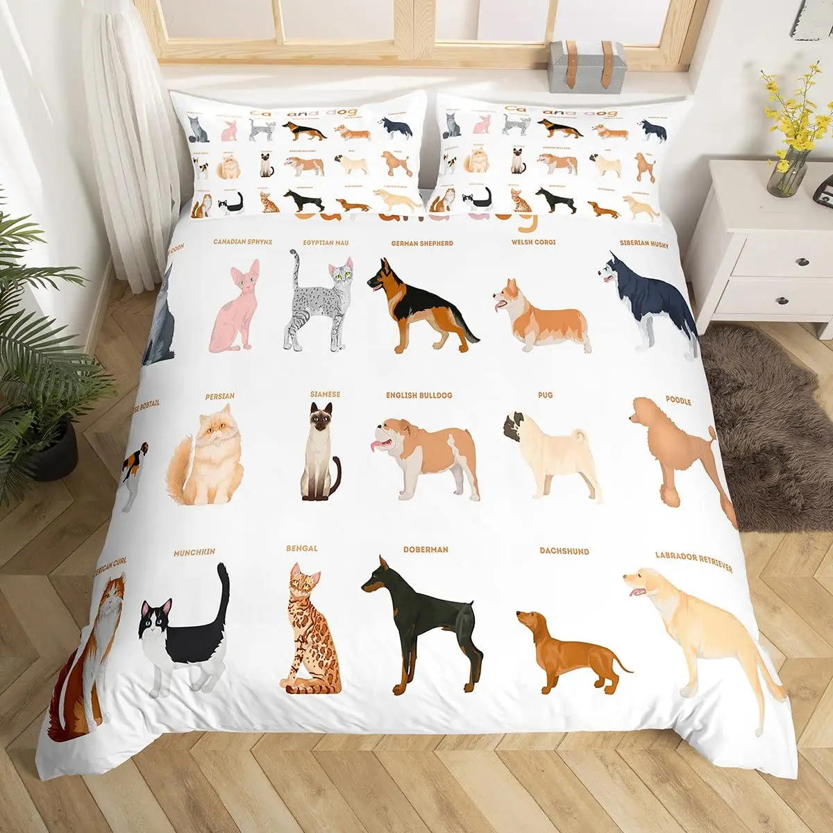 Cartoon Cat Comforter Cover King Queen Kitten Bedding Set,Cute Abstract Animal Duvet Cover Kids Boys Girls Bedroom Quilt Cover