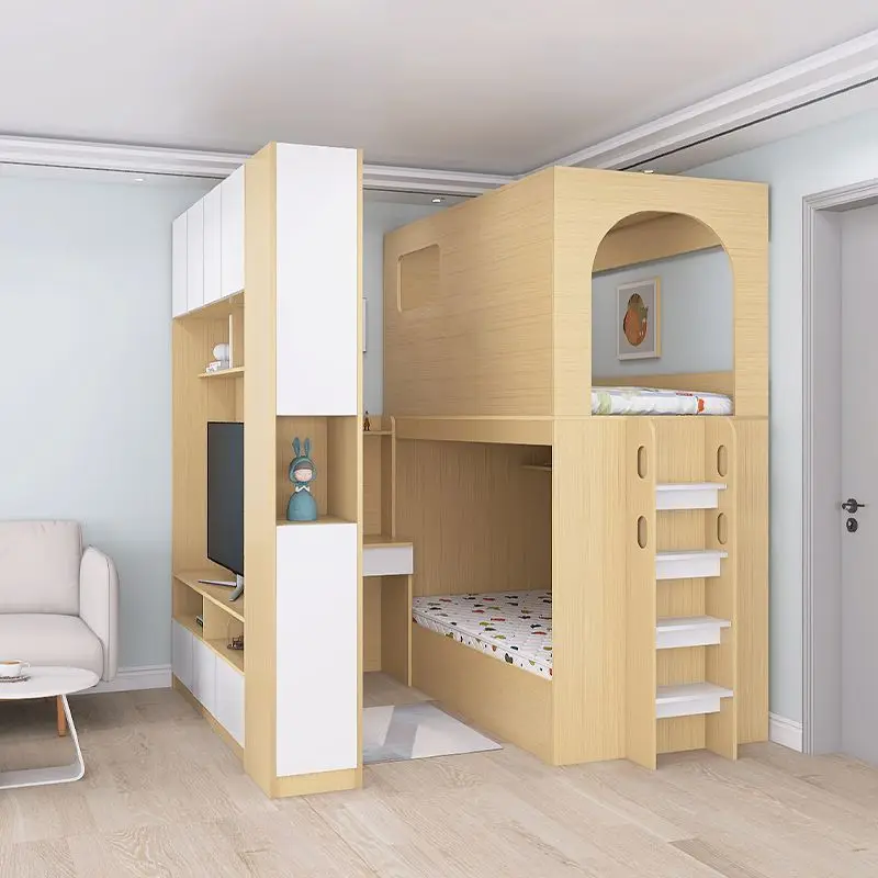 

Living room partition upper and lower bed with desk TV cabinet integrated combination bed