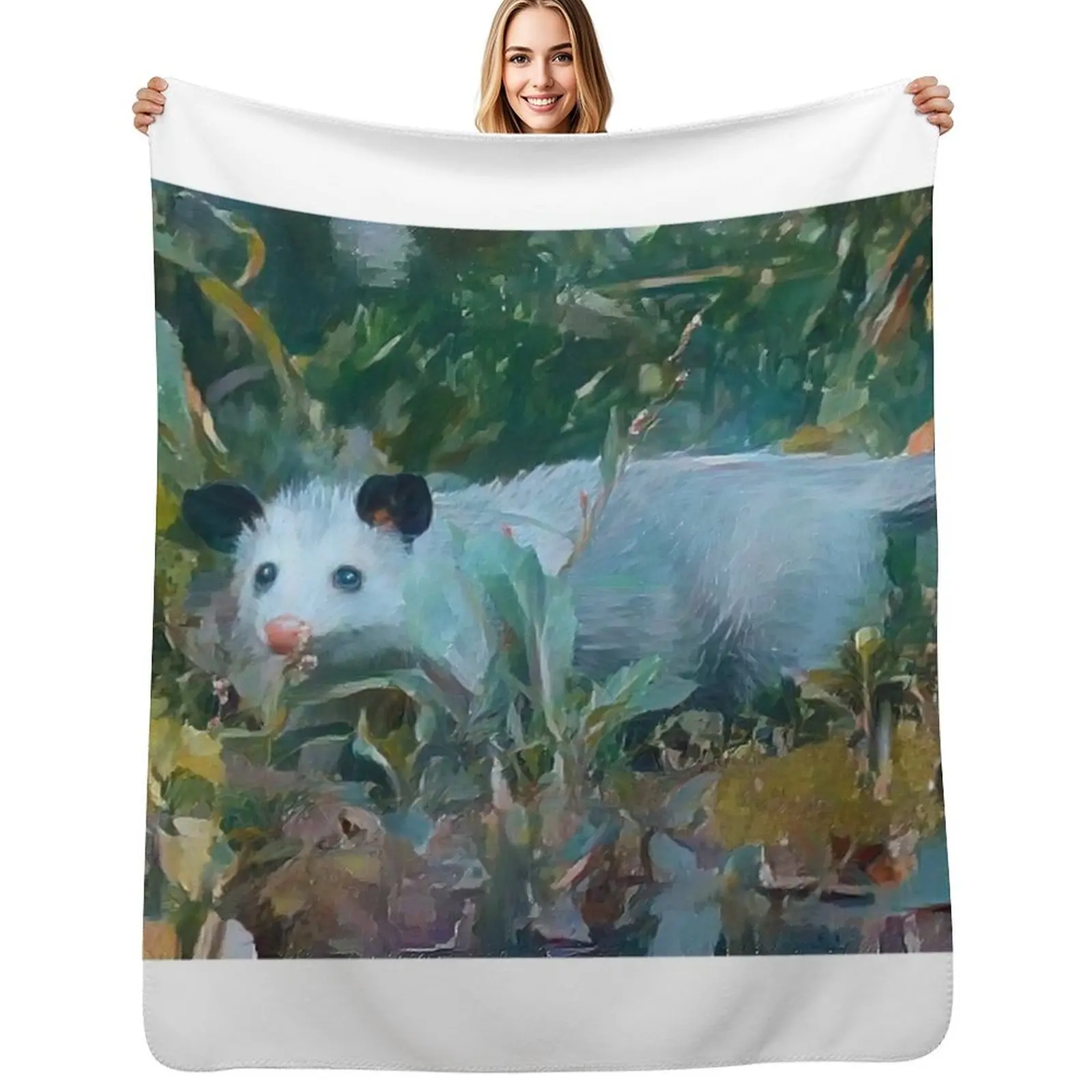 

Opossum In a Field, Watercolor Throw Blanket Ultra Plush Cozy Blanket for Napping Sleeping
