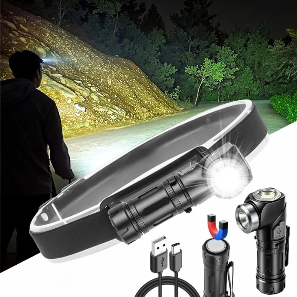 

Powerful Headlamp Type-C Rechargeable Magnetic Headlight LED Torch with 90° Rotate Head COB Work Lamp for Outdoor Hiking Camping