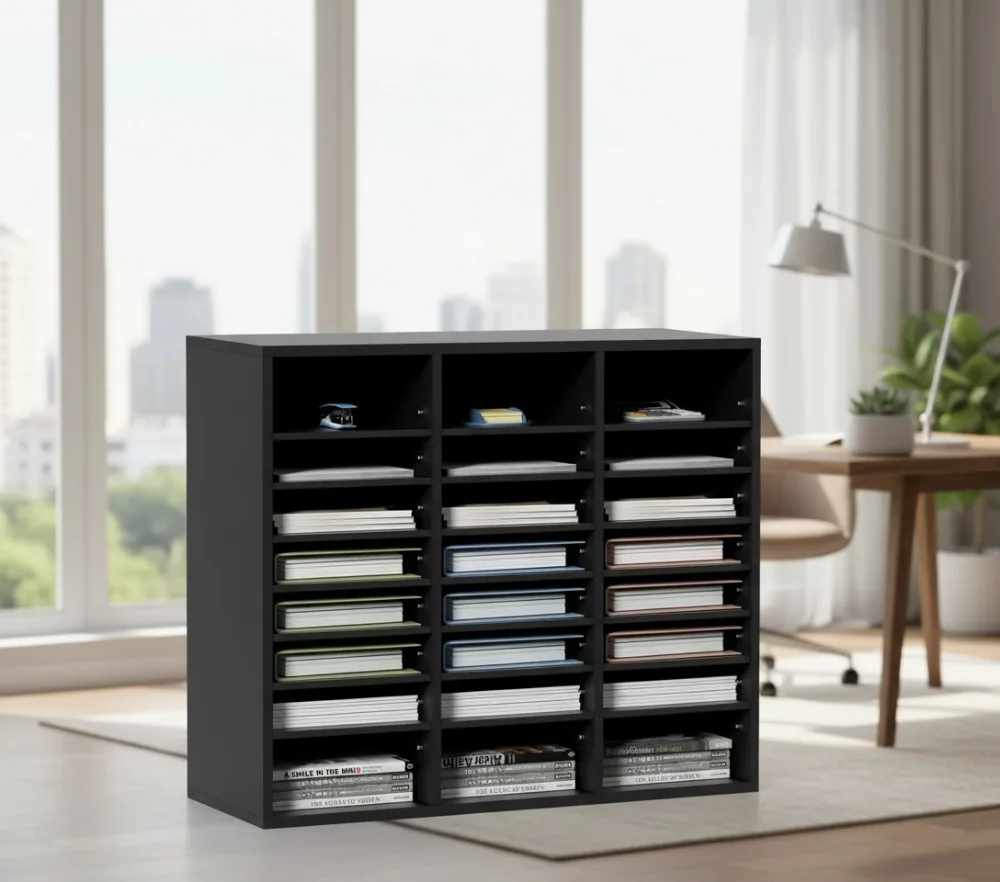 Organizer per letteratura in legno a 24 scomparti con ripiani regolabili, 29x12x24,4 pollici per ufficio, casa, aula