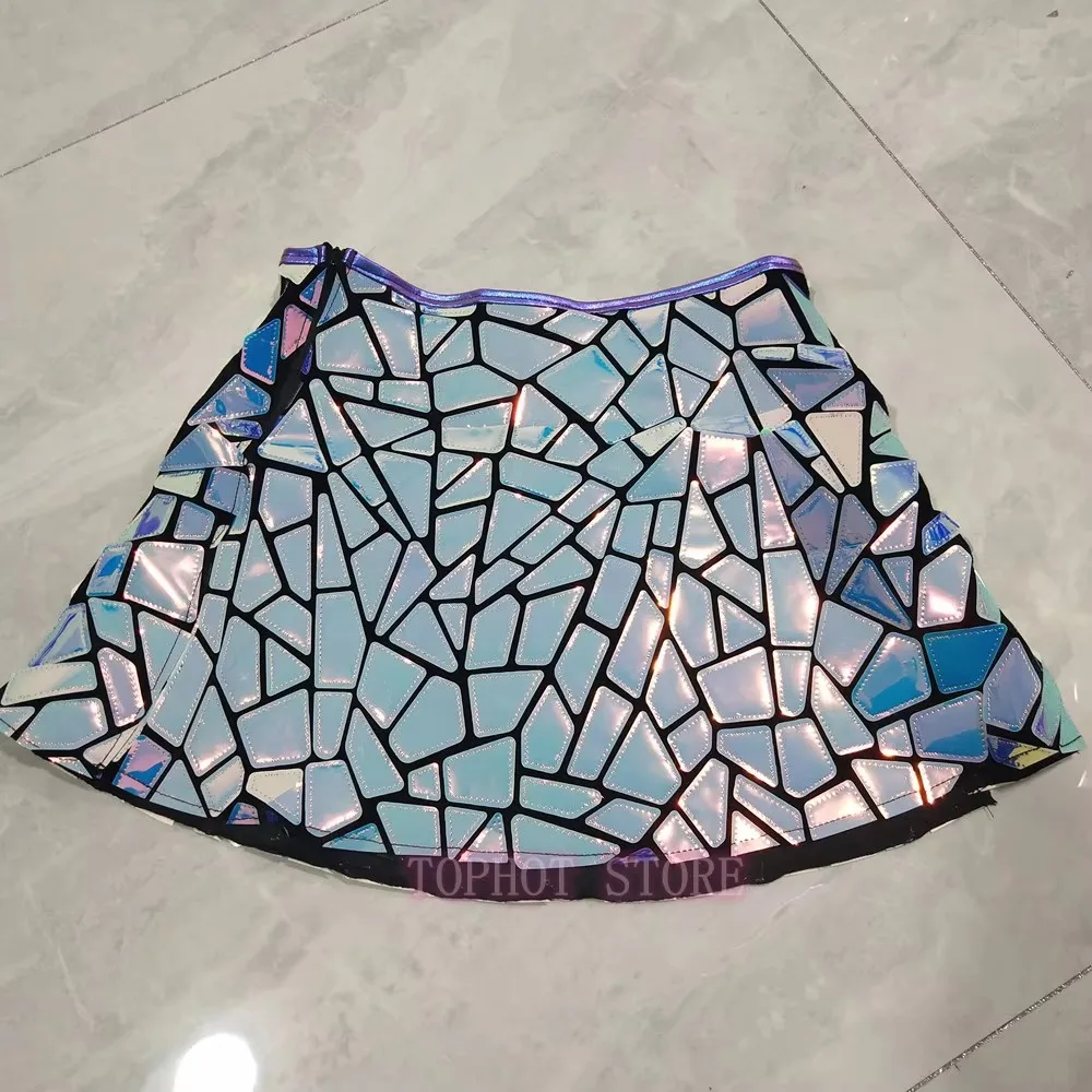 섹시한 짧은 치마 스팽글 퍼플 블루 레이저 미러 댄스 의상 나이트클럽 클럽 파티 드레스 무대 의상 가수 공연 의상