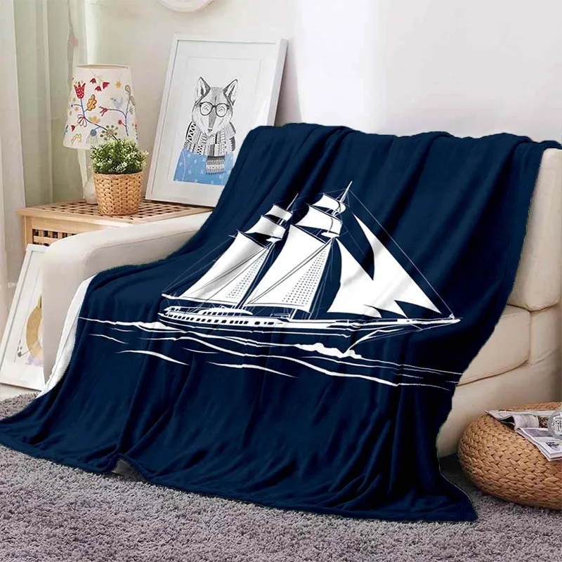 N-Nautica Nautical Anchor Print Flannel Blanket Ultra Soft Warm Throw For Couch Bedroom Living Room Indoor Home Decor Gift 2