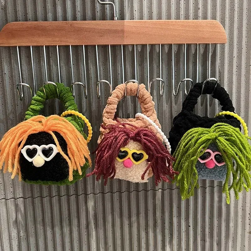 

Funny Long-haired Monster Coin Pocket Women Big Brother Cartoon Earphone Bag Wool Blend Braided Bluetooth Headset Cute Purse
