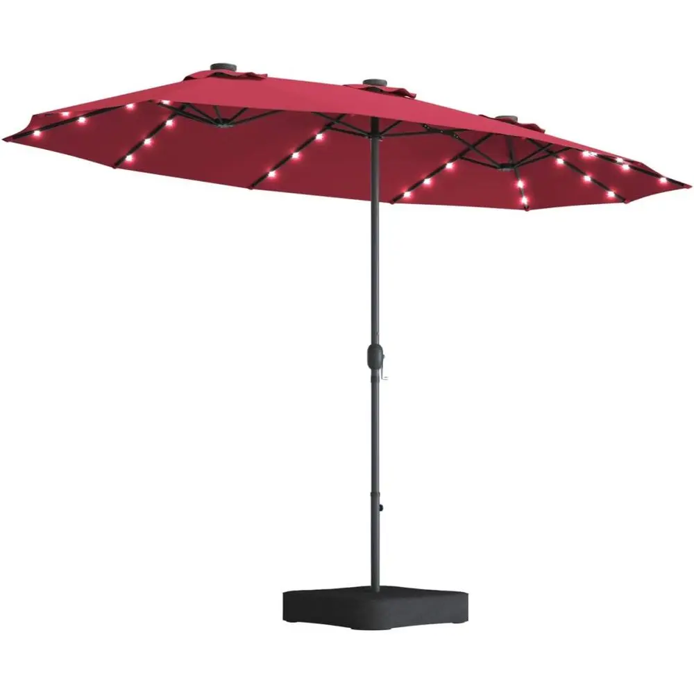

Extra Large 15ft Double-Sided Patio Umbrella with 36 LED Lights and Crank Handle for Outdoor Spaces