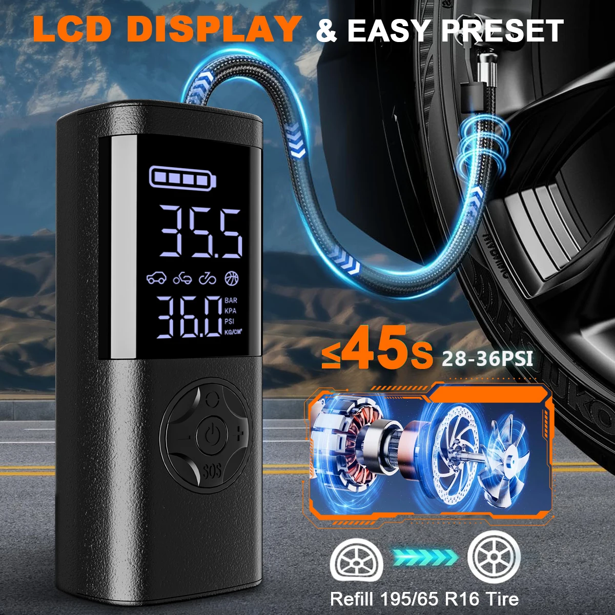 

150PSI беспроводной автомобильный насос для накачивания шин автомобильный воздушный компрессор электрический насос для накачивания шин для велосипеда, мотоцикла, автомобильного накачивания шариков