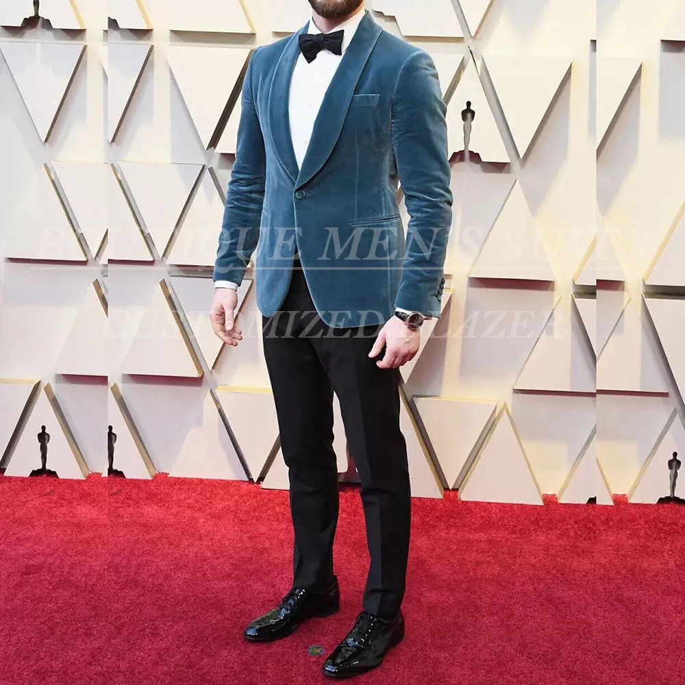 

Luxury Men's Suits 2 Piece Jacket Pants Outfits Elegant Velvet One Button Shawl Lapel Slim Fit Male Clothing Party Blazer 2025