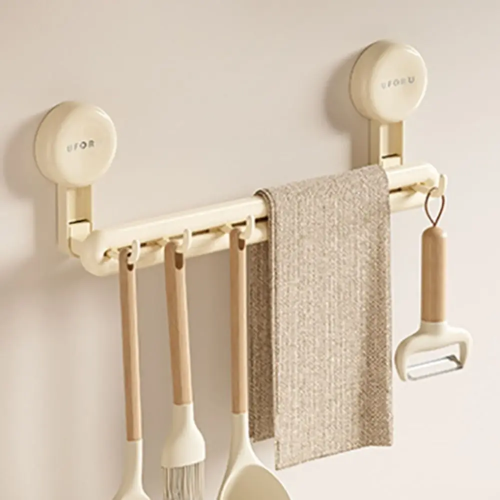 Durable Wall Mounted Suction Cup Towel Bar Waterproof 8 Hooks Towel Holder Rack ABS Punch-free Towel Rod Door