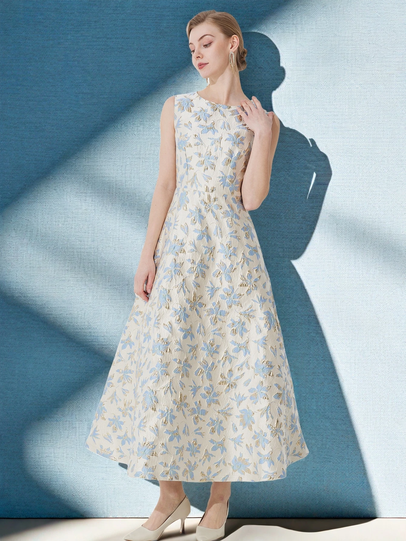 DEVCHATA Elegant Sleeveless Dress Women's Summer New Jacquard Long Maxi Dress Fashion Flower Vacation Party Girl Straps