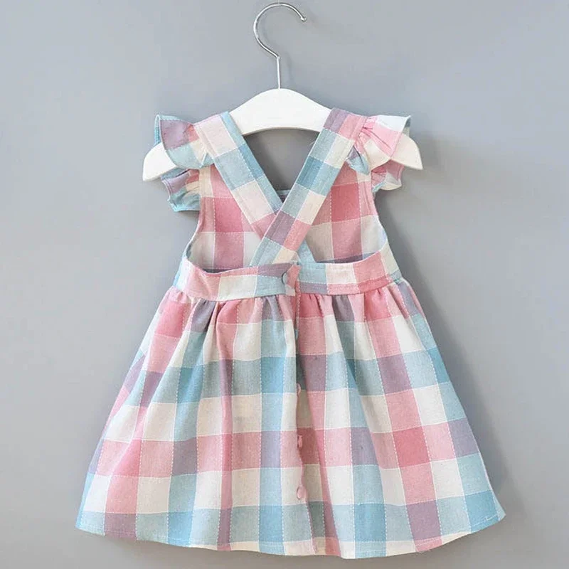 2022 New Summer Girls' Dress Korean Strap Plaid Casual Sleeveless Party Princess Dress Cute Children's Baby Kids Girls Clothing