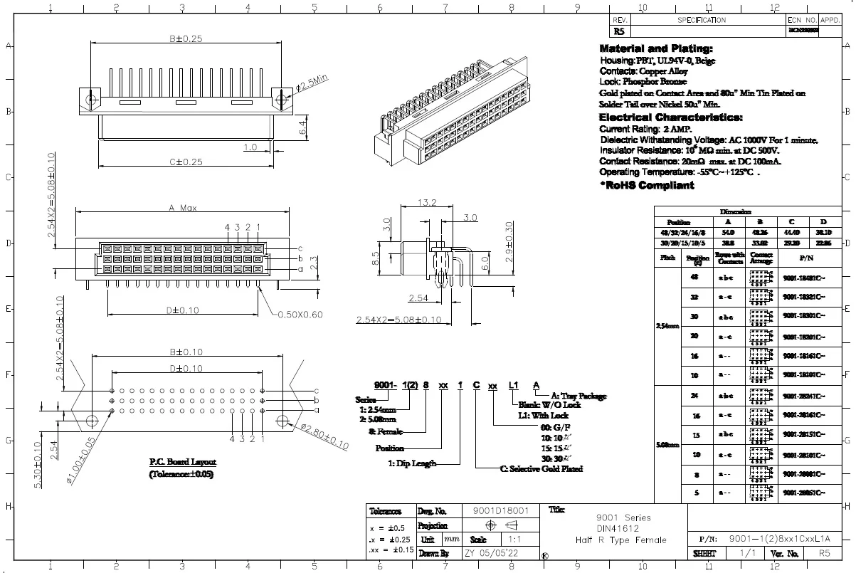 2PCS/9001-18101C00A  9001-18161C00A  9001-18201C00A 9001-18301C00A 9001-18321C00A 9001-18481C00A DIN41612  Series three row