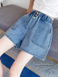 Girls summer casual multicolor button denim shorts