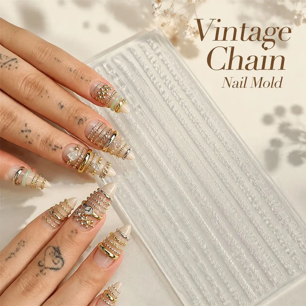 1Pc Luxury Style 3D Chain Nail Silicone Mold Simulation Metal Chain Mould Reusable DIY Manicure Nail Art Craft Supplies