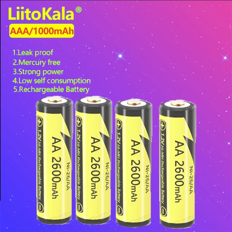 4-24PCS LiitoKala Ni-26/AA 1.2V 2600mAh Ni-MH  Rechargeable Battery For Flashlight Toy Camera  Pre-Charged