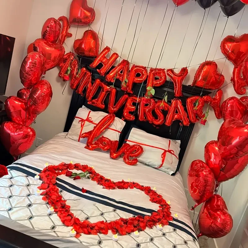 16 sztuk/partia Happy Anniversary list balony foliowe Banner ślub wieczór panieński dekoracje na przyjęcie rocznicowe Air Globos Supplies
