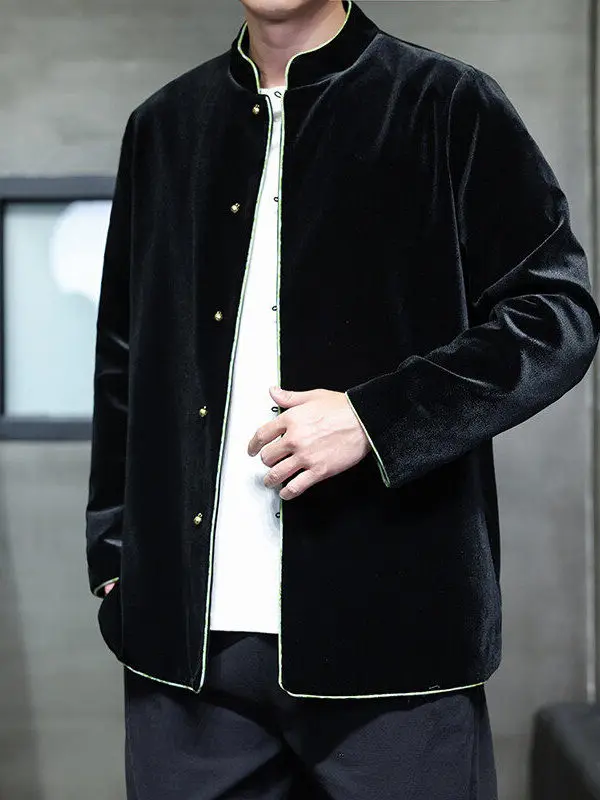 

Осень-зима, новинка, бархатная куртка, мужская свободная одежда с воротником-стойкой, костюм Тан, верхняя одежда, молодежный тренд, длинное волокно из полиэстера...
