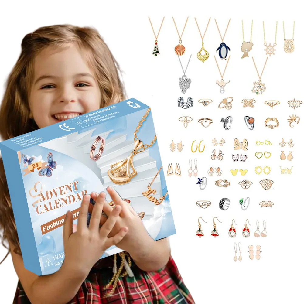 Jewelry Advent Calendar 2024 24 Days Christmas Countdown Calendar with Earrings Necklaces and Rings Xmas Countdown Calendar