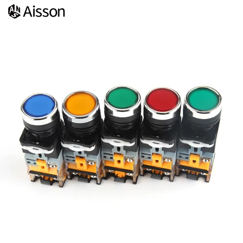 Imagen 2 del producto LA38-11D con interruptor de botón de luz, NO NC, enganche momentáneo, DC 12V, 24V, AC 220V, 380V, indicadores LED
