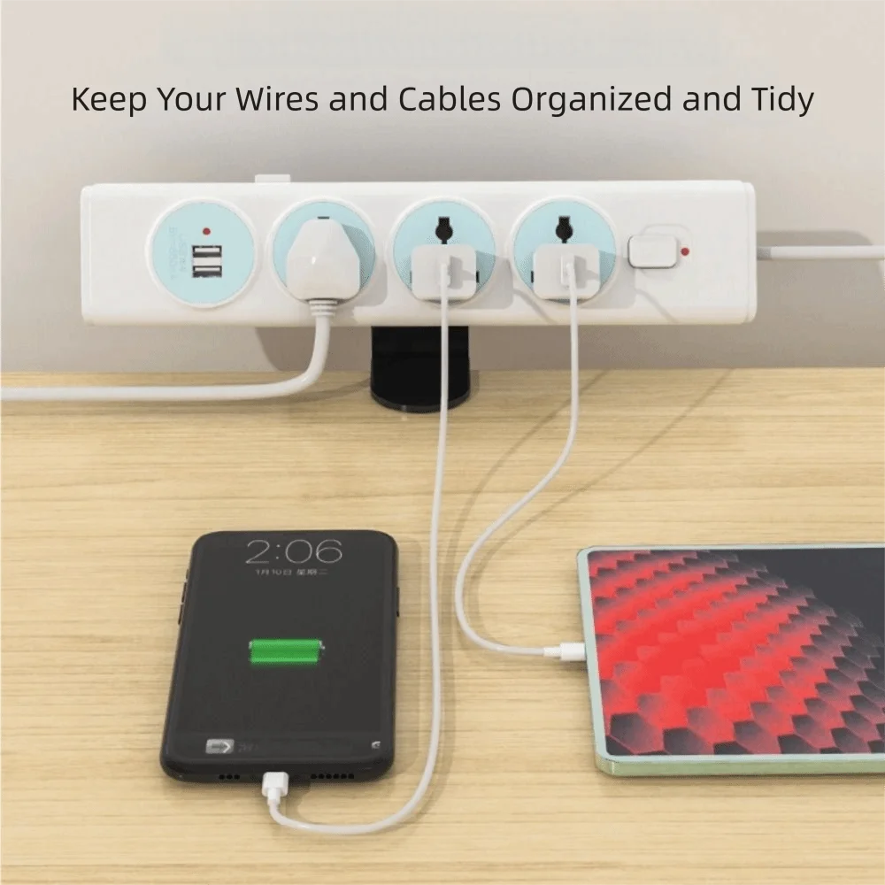 No-Drill Installation Desk Power Strip Holder Adjustable Design Black Iron Material Cable Management Tray Removable Secure Fit