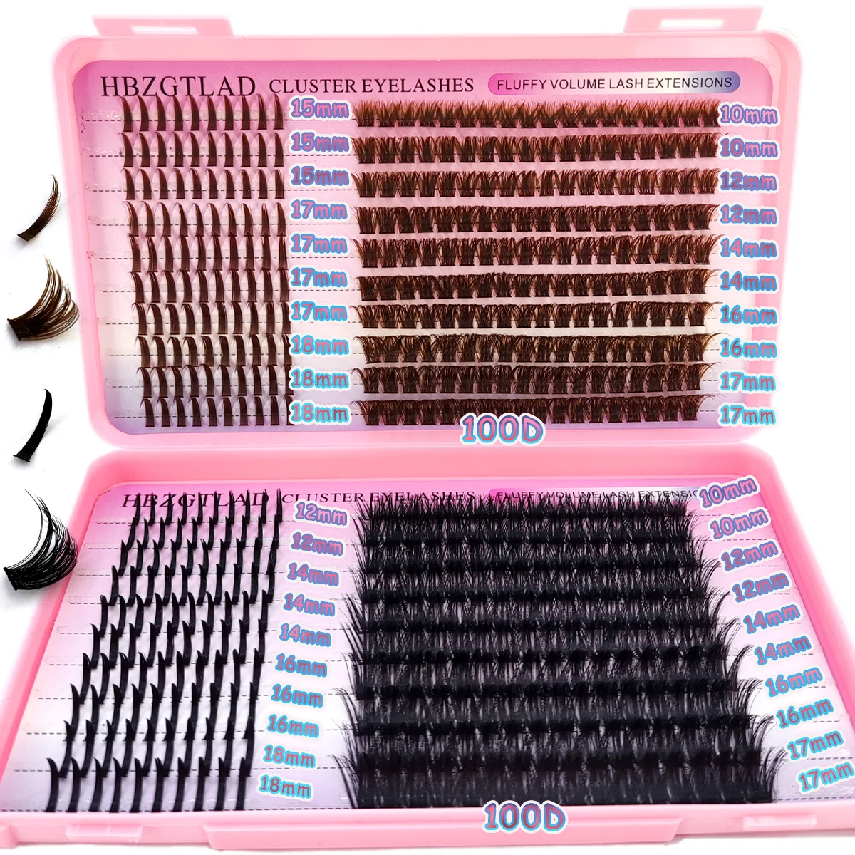 HBZGTLAD Black and Brown Eyelash Clusters 60D-160D Bottom+Spike Clusters Cute Manga Flash Clusters Extended Edition with Spike E