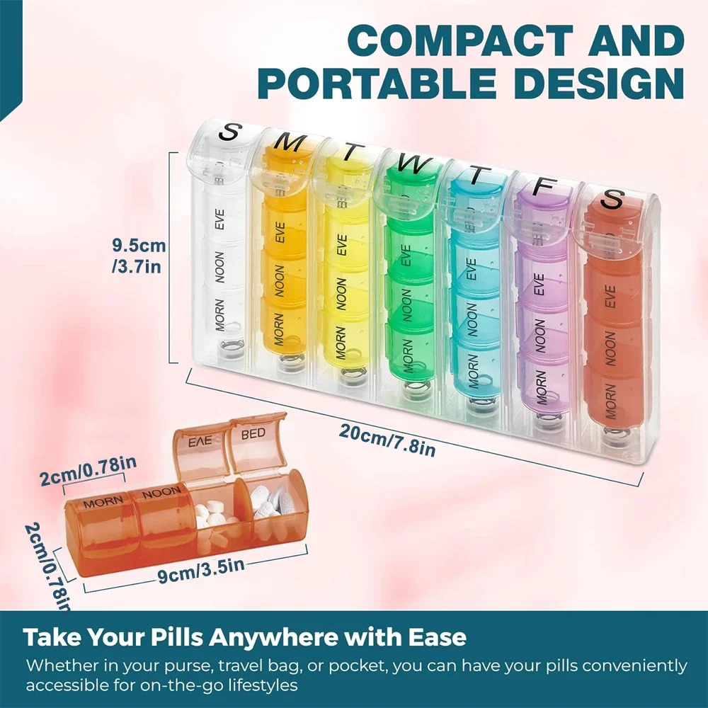 1PCS Weekly Pill Organizer 4 Times a Day, 7-Day Pill Boxes , 28 Compartments Pill Case, Organizer Dispenser for Fish Oils