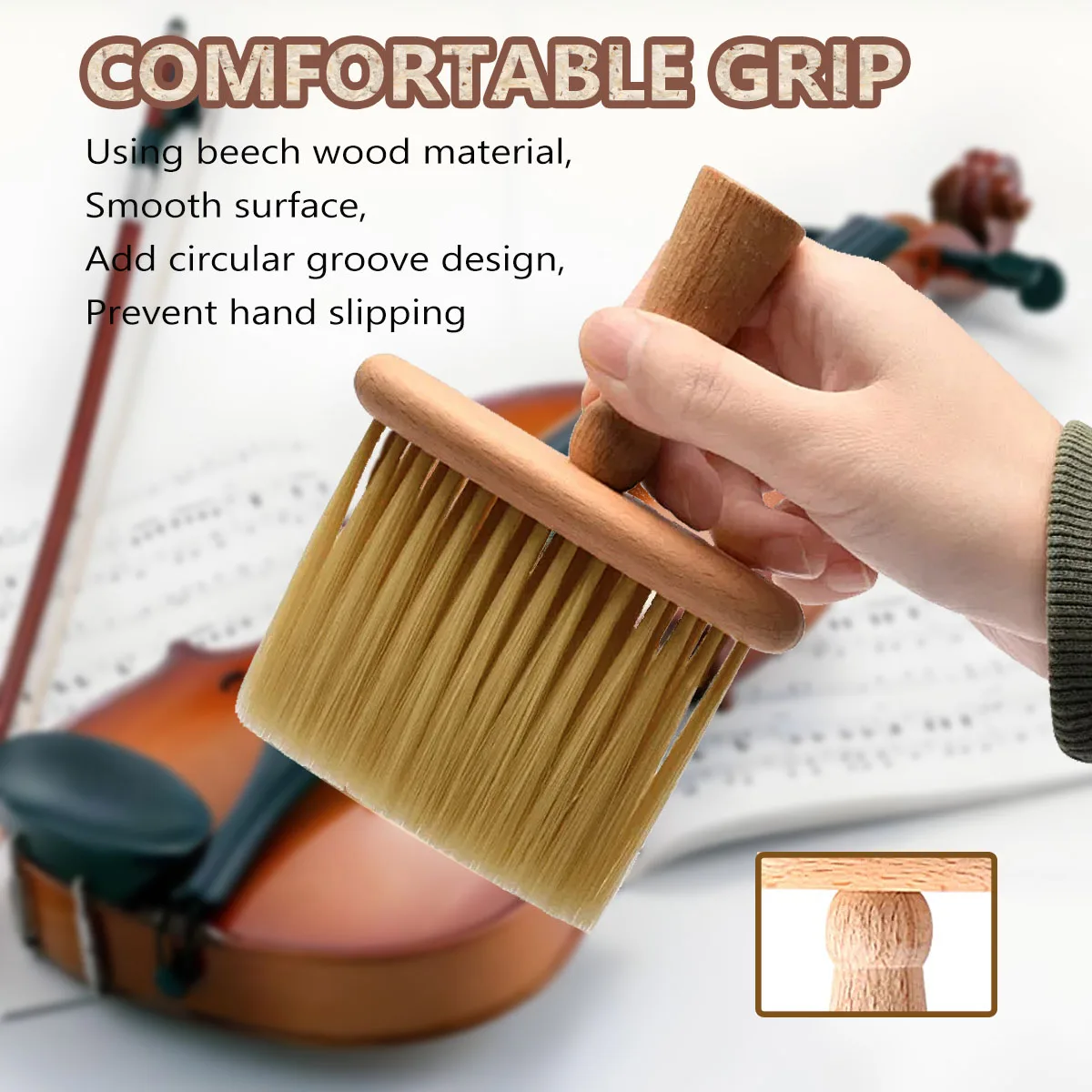 Wooden Handheld Cleaner Brush Dust Removal Bristle Brush Stringed Instrument Soft Deep Cleaning Brush For Guzheng/Violin/Piano