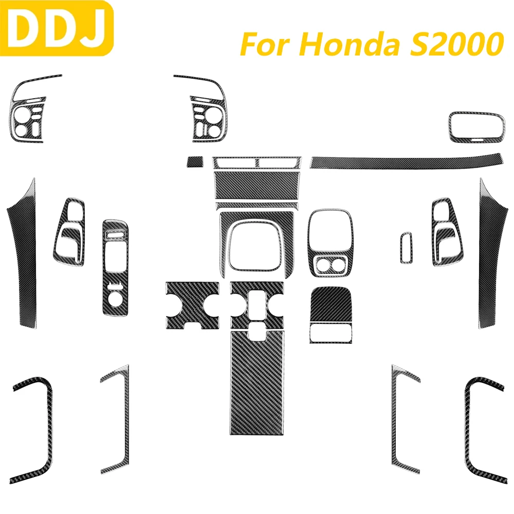 For Honda S2000 2000-2009 Carbon Fiber Center Console Gear Shift Dashboard Air Vent Panel Cover Trim Set Car Accessories Sticker