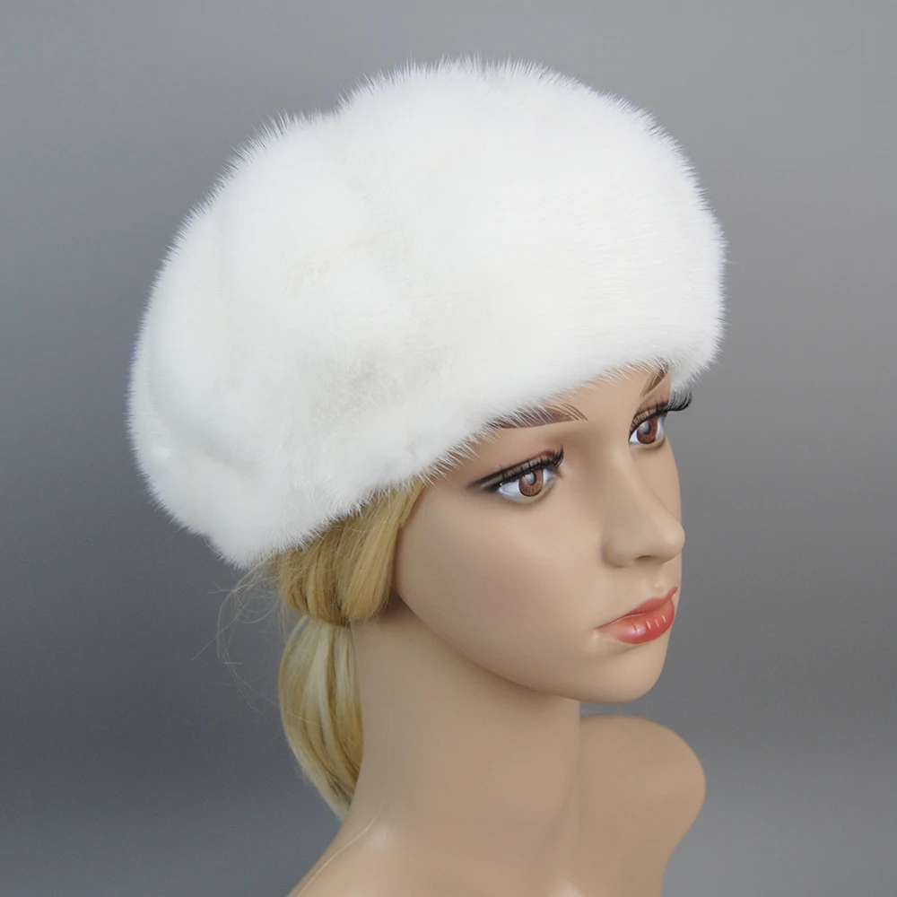 Fashion Ladies Pumpkin Genuine Mink Fur Beanies Hat Full Pelt Luxurious Women Real Mink Fur Hats Hot Sale Winter Warm Fur Caps