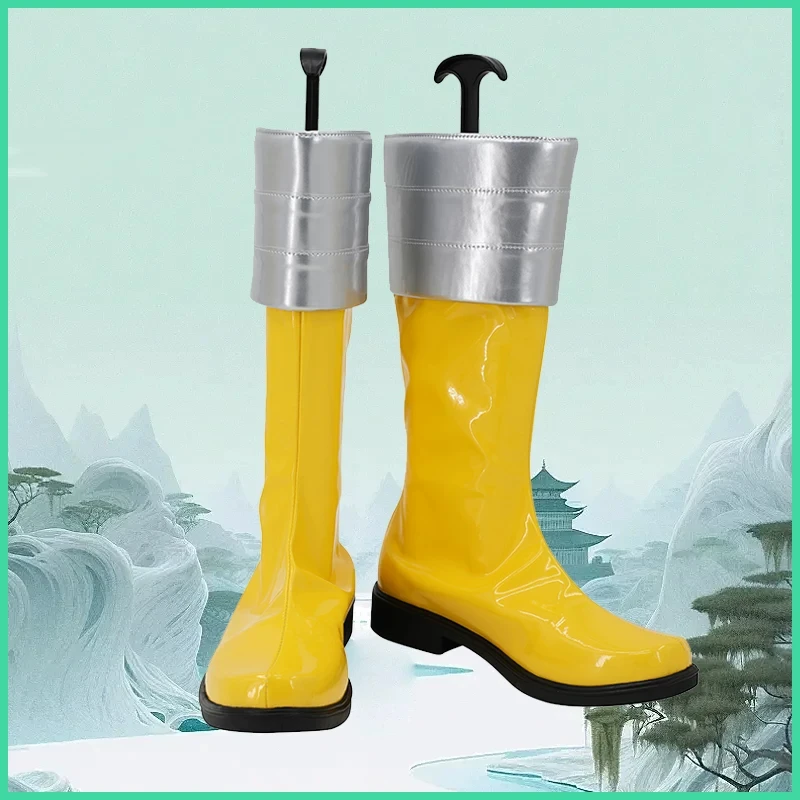 Super Sentai Kaizouku Sentai Gokaiger Gokai Yellow Cosplay Costume Shoes Handmade Faux Leather Boots