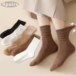 6 PAIRS Solid Color Cotton Knitting Rib Thin Business Cotton Long Women's Socks Stretch Casual Daily Basic Breathable Soft Socks
