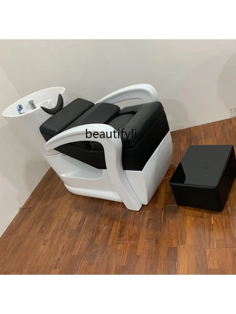 Half-Lying Shampoo Chair Hair Salon Massage Shampoo Bed Shampoo Chair for Hair Salon Barber Shop Ceramic Basin Punch Bed