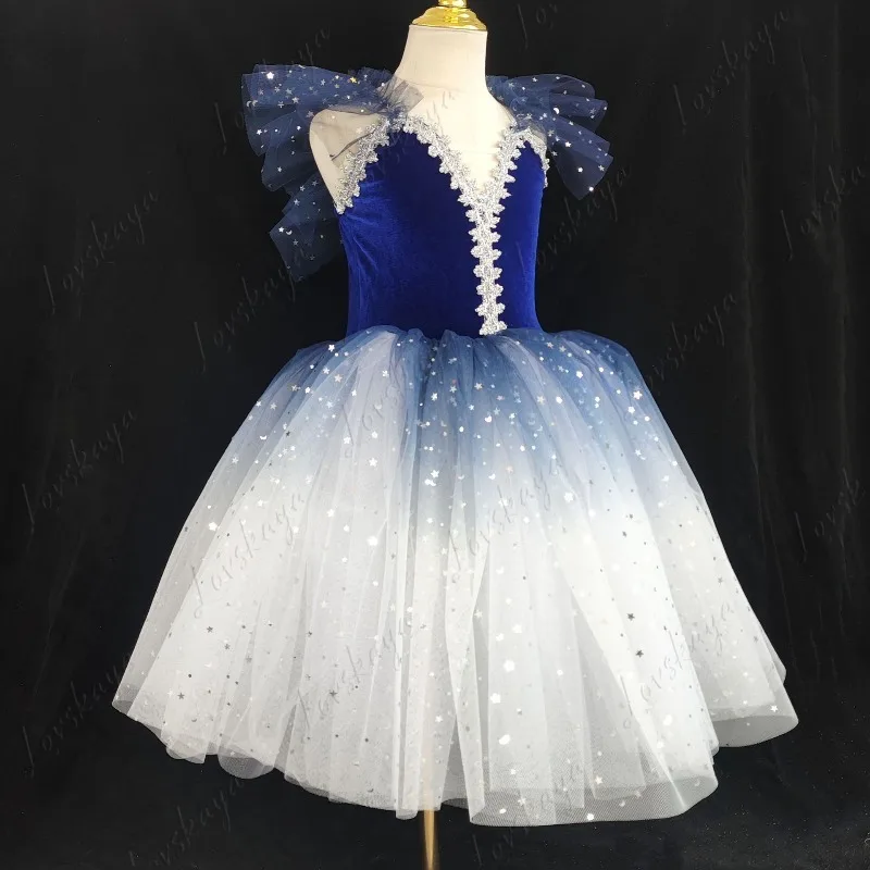 Mädchen-Ballettkleid mit Trägern, Chiffonrock, Kinderkleid mit Puffärmeln, Tanz-Performance-Outfit