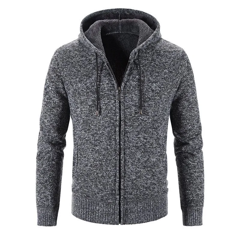 سترة محبوكة للخريف والشتاء، سترة دافئة قطيفة وسميكة، سترة صوفية بسحاب للرجال #5
