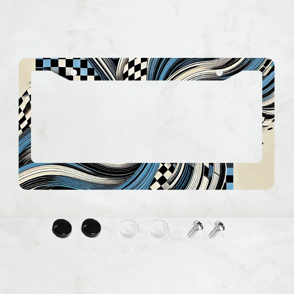 

1 шт. сине-черная рамка для номерного знака в клетку, алюминиевая рамка для номерного знака с цветными мозаичными элементами в клетку - 6x12 дюймов