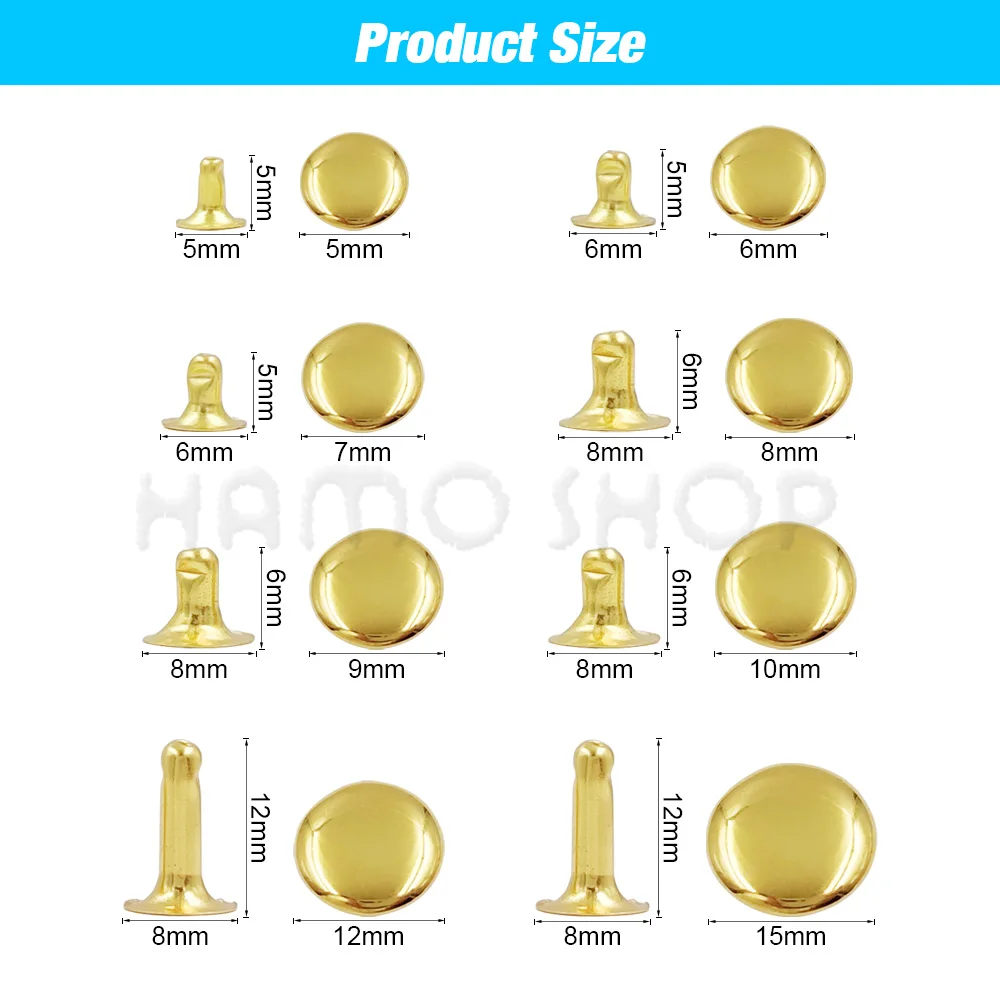 100sets 5mm-15mm Metal Round Rivet Single Cap Rivets Studs for DIY Leather Craft Bag Belt Garments Hat Shoes With Tools