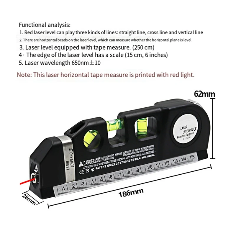 Multipurpose Laser Ruler Laser Spirit Level Metric Rulers Laser Straight Line Horizon (1 Pcs,Black)