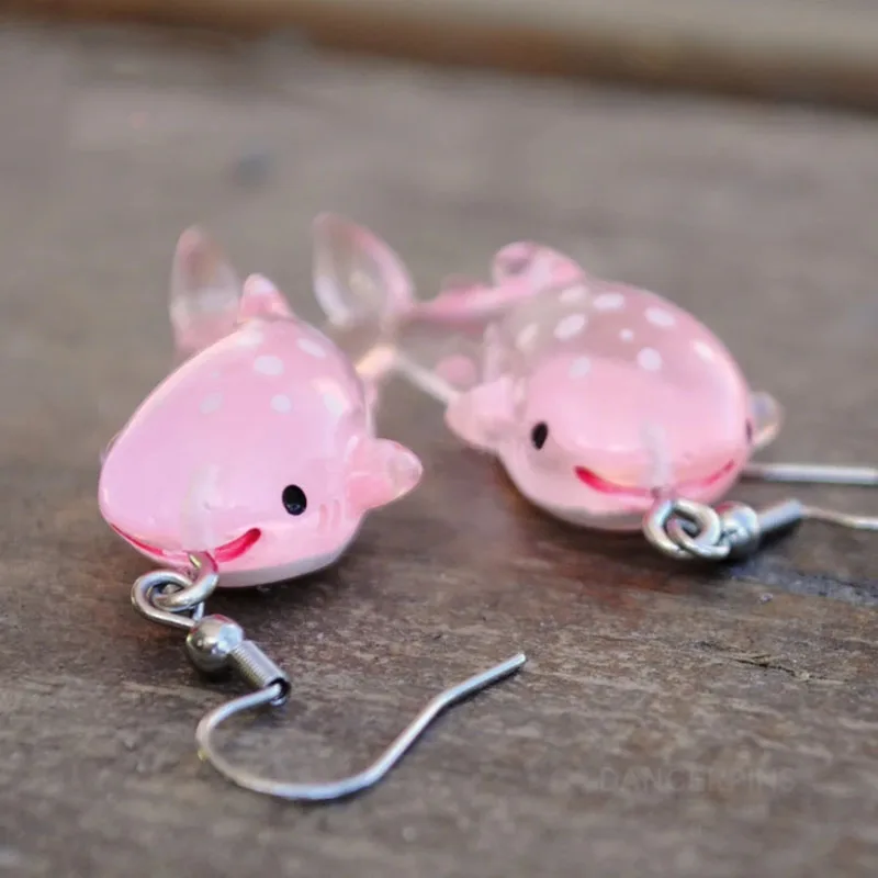 Pink Shark Fish earrings cute kawaii earrings2022