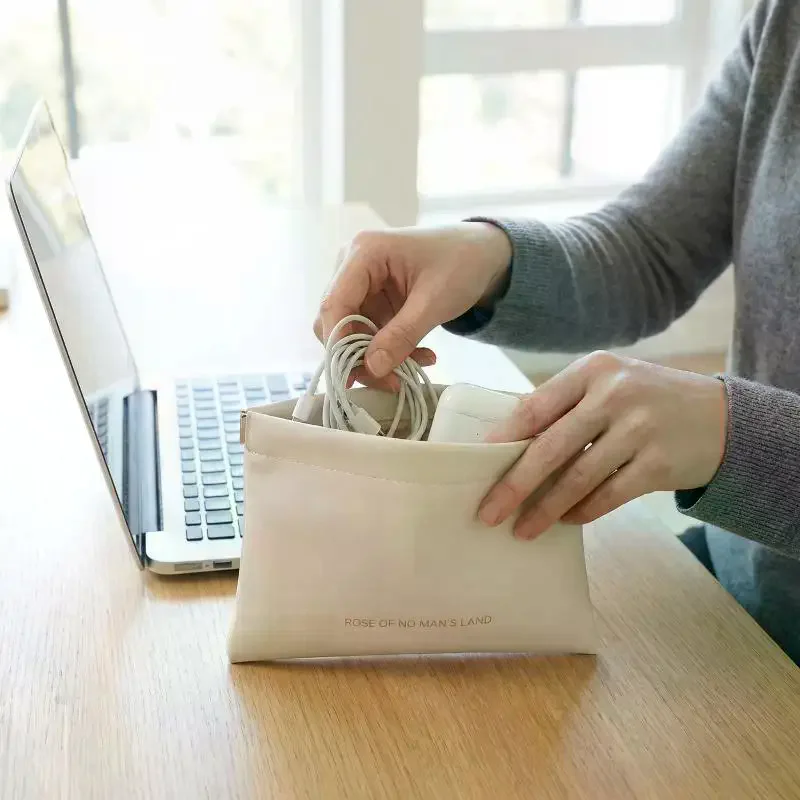 PU Earphone Charging Cable Storage Bag Mini Separate Purse Bag with Automatic Close for Students Office Travelers
